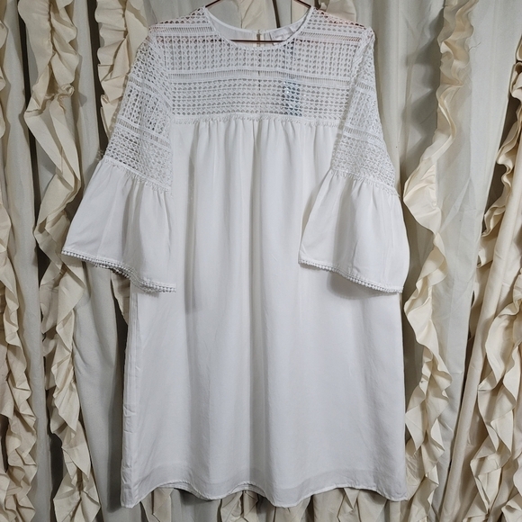NWT Corey Lynn Calter White Dawn Lace Swing Dress MP Trumpet Sleeves Tencel - Picture 4 of 16